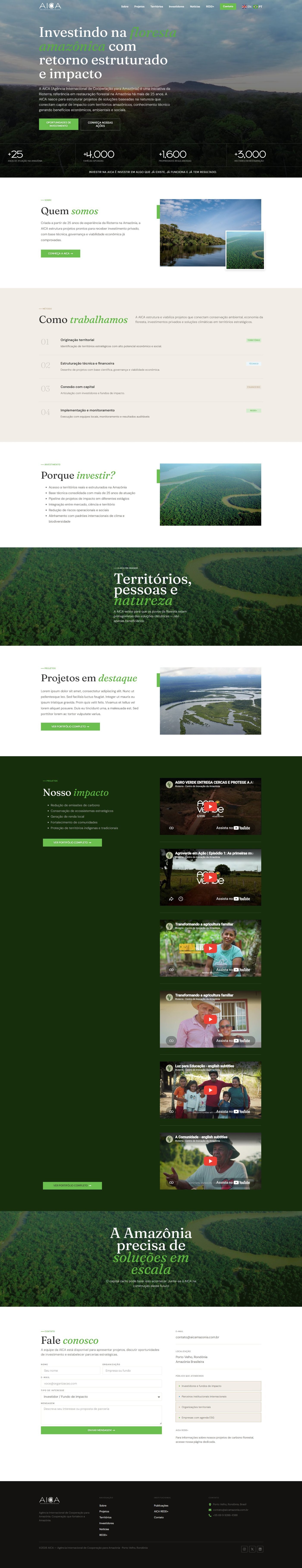 Rolagem completa do site AICA Amazônia