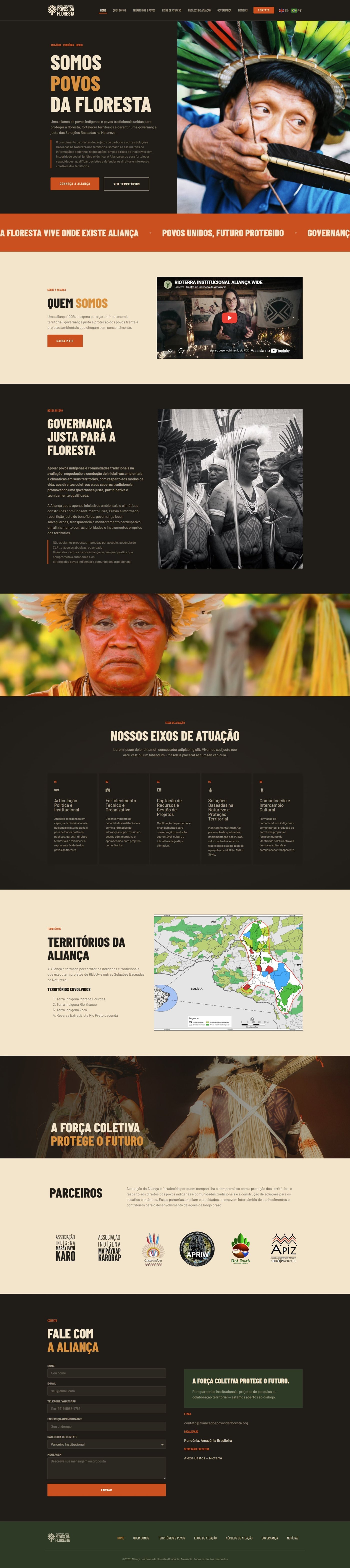 Rolagem completa do site Aliança dos Povos da Floresta