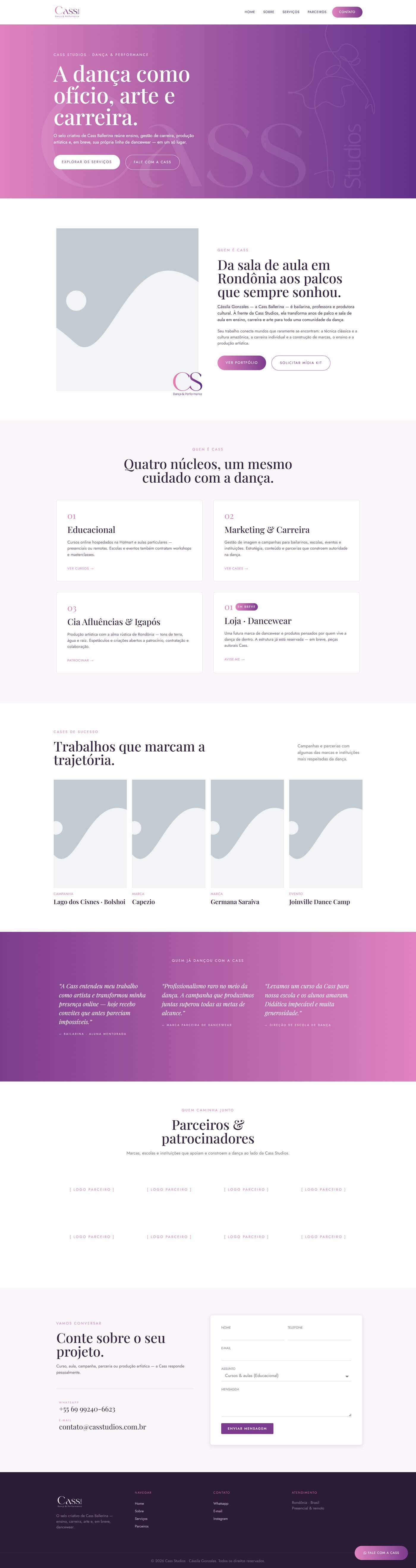 Rolagem completa do site Cass Studios