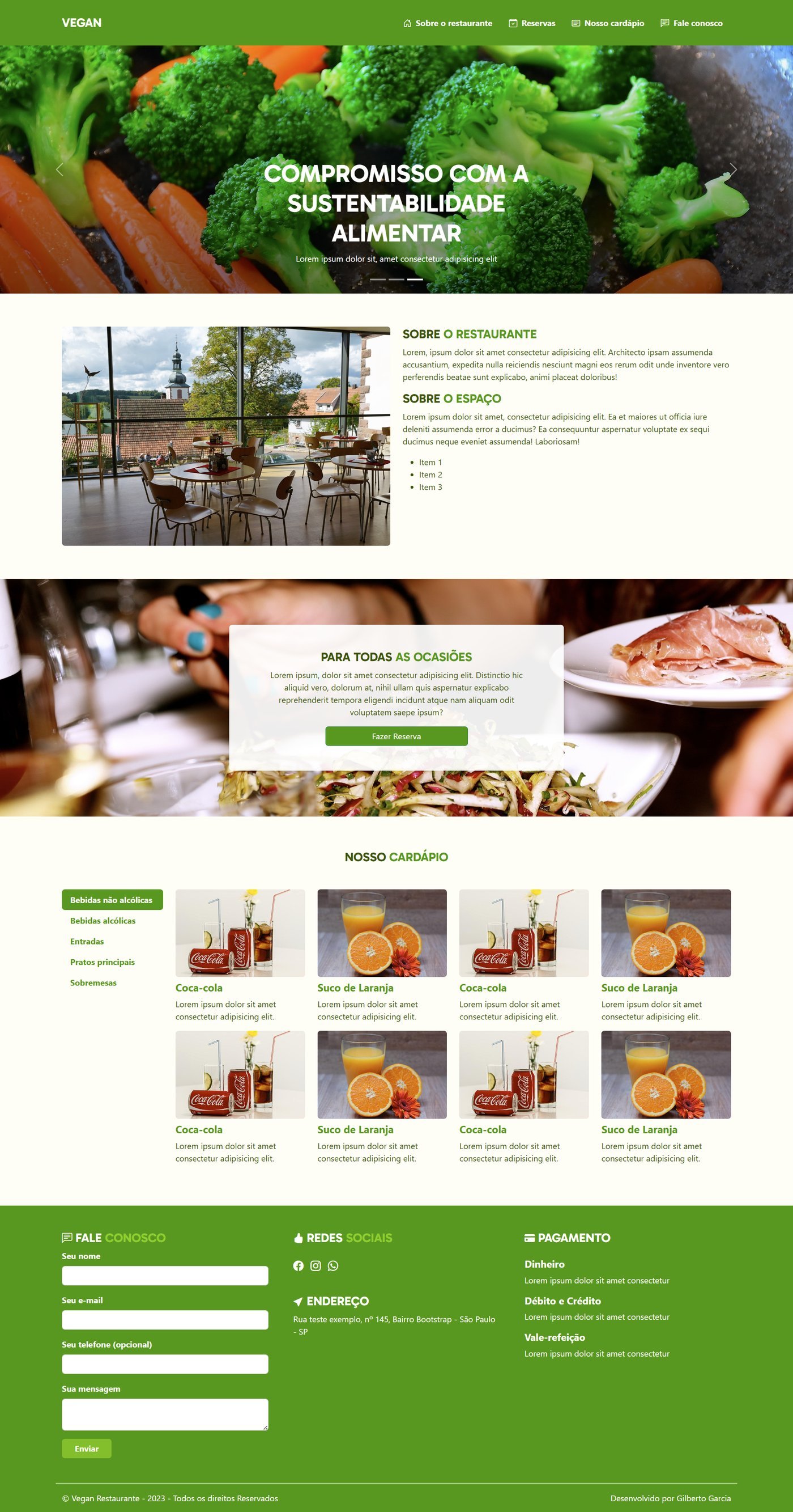 Rolagem completa do site Vegan Restaurante